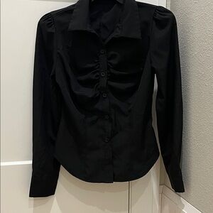 SHEIN - Cinched Elegant Black Women's Button-Up Top